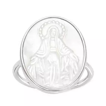 Серебряное кольцо Богородица белый серебряный перламутр (родий) - 20x15 мм
