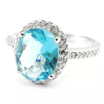 Серебряное кольцо Celestina аквамарин серебристо-белый (родий) - 10х12 мм