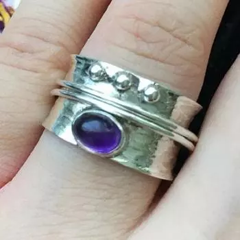 Серебряное кольцо для медитации с аметистом и драгоценным камнем, кольцо из стерлингового серебра 925 пробы, серебряное кольцо, подарок для женщин, около 5,9 г 5 фиолетовый