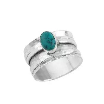 Серебряное кольцо для медитации с бирюзовым драгоценным камнем, кольцо из стерлингового серебра 925 пробы, серебряное кольцо, подарок для женщин, около 6,5 г 5