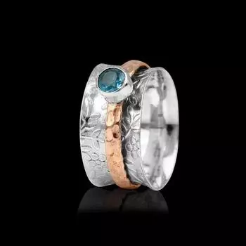 Серебряное кольцо для медитации с голубым топазом и драгоценным камнем, кольцо из стерлингового серебра 925 пробы, серебряное кольцо в подарок для женщин, около 5,5 г 5 синий