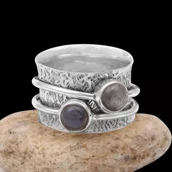 Серебряное кольцо для медитации с лабрадоритом и драгоценным камнем, кольцо из стерлингового серебра 925 пробы, серебряное кольцо, подарок для женщин, около 5,9 г 5 синий