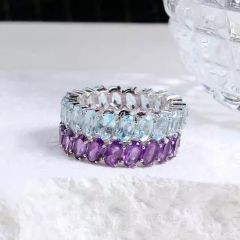 Серебряное кольцо Elernality с яркими драгоценными камнями, натуральным небесно-голубым топазом, аметистом, зеленым агатом, овальное кольцо 3*5 мм, простое кольцо us ring size 7# фиолетовый