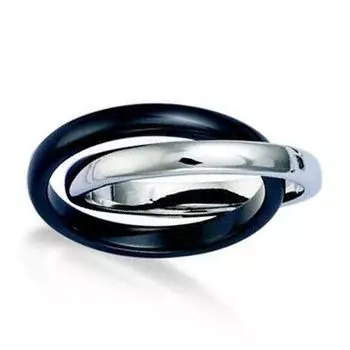 Серебряное кольцо Хореография черная керамика серебро (родий) - 2 кольца 3 мм