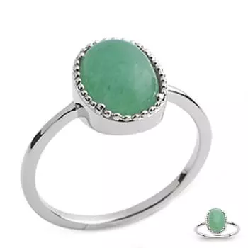 Серебряное кольцо Клеопатра зеленый авантюрин серебро (родий) - 12x9 мм