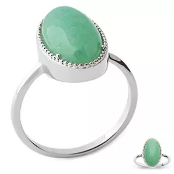 Серебряное кольцо Клеопатра зеленый авантюрин серебро (родий) - 18х10 мм