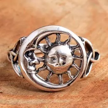 Серебряное кольцо, массивные украшения, кольцо ручной работы, подарки для нее, кольцо солнца и луны 4 серебряный