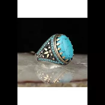 Серебряное кольцо Мужское кольцо с бирюзовым камнем
