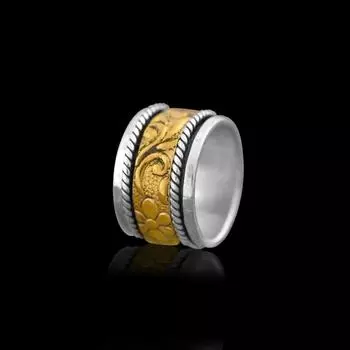 Серебряное кольцо подружки невесты для медитации ручной работы, двухцветное кольцо, кольцо из стерлингового серебра 925 пробы для женщин и мужчин, около 6,5 г 5