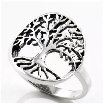 Серебряное кольцо ручной работы Древо жизни (родий) - 15мм