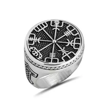 Серебряное кольцо ручной работы с компасом викинга