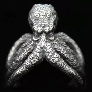 Серебряное кольцо ручной работы с осьминогом