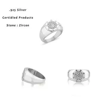 Серебряное кольцо ручной работы с восьмиугольным кубическим цирконием