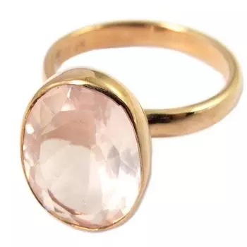Серебряное кольцо ручной работы Sissi розовое золото розовый кварц (розовое золото) - 17x12 мм