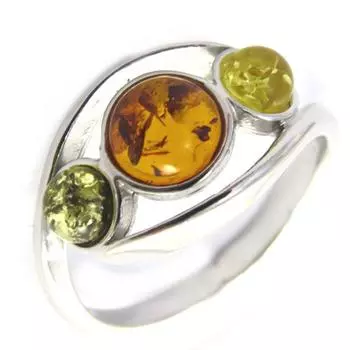 Серебряное кольцо ручной работы Вдохновение 3 янтаря (родий) - 10 мм