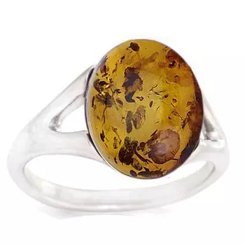 Серебряное кольцо ручной работы Вдохновение янтарь (родий) - 13x10 мм