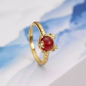 Серебряное кольцо S925 из серебра с наньхунским агатом и драконом, удача, благоприятное женское натальное кольцо, милый нефритовый дракон, украшения для рук, зодиакальный дракон Opening Adjustable