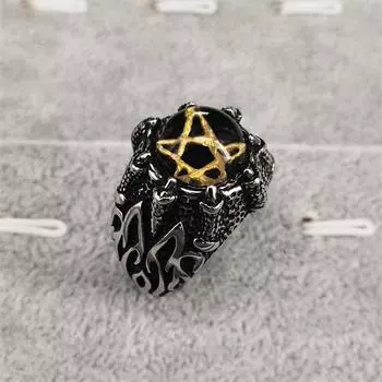 Серебряное кольцо S925, модное золотое кольцо с шестиконечной звездой, мужское кольцо в стиле панк-ретро 8 чёрный