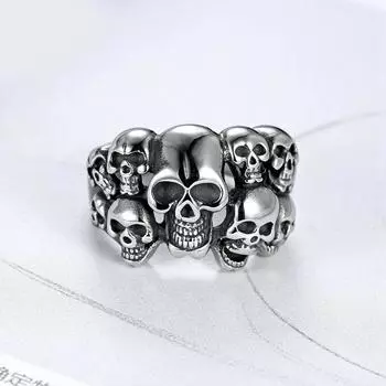 Серебряное кольцо S925, мужское кольцо с несколькими черепами, кольцо с черепом в стиле мотоцикла, ретро-кольцо 5