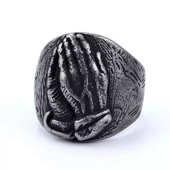 Серебряное кольцо S925, новое маленькое кольцо Будды для мужчин и женщин, руки сложены вместе, чтобы поклониться Будде, ретро-стиль 7