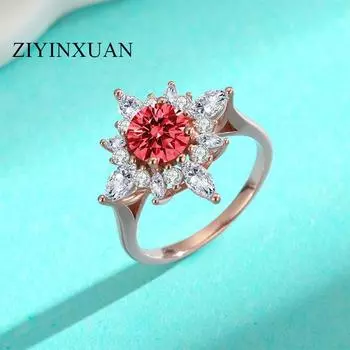 Серебряное кольцо S925 пробы Кольцо-цветок из стерлингового серебра S925 пробы, модное высококачественное кольцо с муассанитом цвета 18-каратного золота и бриллиантом в 1 карат 5