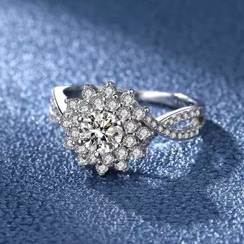 Серебряное кольцо S925, стерлинговое серебро S925, муассанит, подсолнечник, 8-символьное кольцо с микро-оправой, бриллиантовое кольцо, импортное, цвет D, чрезвычайно белый 6