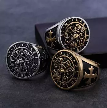 Кольцо винтажное Архангел Сент. Мужское кольцо Michael material 7