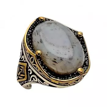 Серебряное кольцо с агатом и цирконом 240053173G21Y