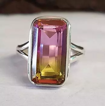 Серебряное кольцо с аметрином, ювелирные изделия ручной работы с драгоценными камнями, стерлинговое серебро 925 пробы, кольцо для женщин, эффектный подарок для нее 4.5