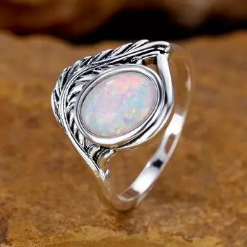 Серебряное кольцо с белым опалом и овальным узором для женщин, вечерние ювелирные украшения, обручальные кольца, подарок для возлюбленной 6 серебряный