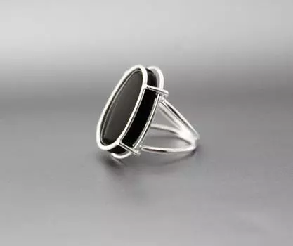 Серебряное кольцо с черным ониксом, 925 пробы, овальное удлиненное кольцо с черным ониксом, натуральный драгоценный камень, подарочная коробка для нее Us 4 чёрный