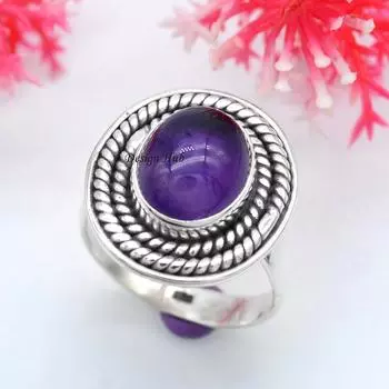 Серебряное кольцо с драгоценным камнем аметиста Ювелирные изделия ручной работы из стерлингового серебра 925 пробы для рождественского подарка 6 серебряный