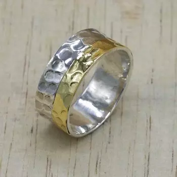 Серебряное кольцо с двумя тонами для мужчин, ювелирные изделия для помолвки, стерлинговое твердое серебро, чеканка ручной работы, уникальный подарок для него 4