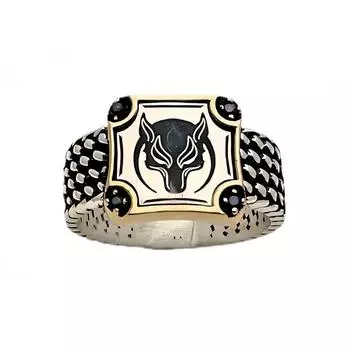 Серебряное кольцо с головой волка с цирконом 240053208G11Y