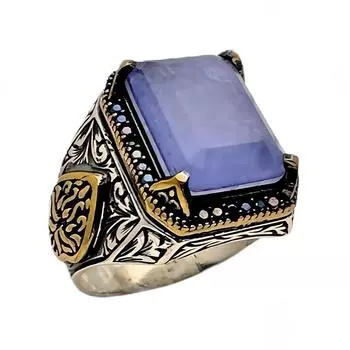 Серебряное кольцо с камнями Параиба и черным цирконом 240053178G22Y