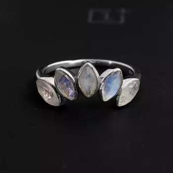 Серебряное кольцо с лунным камнем из стерлингового серебра 925 пробы, ювелирные изделия ручной работы, женское кольцо 5 белый