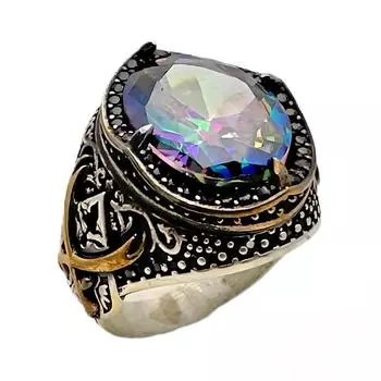 Серебряное кольцо с мистическим топазом и черным цирконом 240053176G19Y