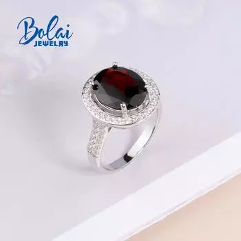 Серебряное кольцо с натуральным темным гранатом, овальное 10*12 мм, драгоценный камень, серебро 925 пробы, изысканные ювелирные изделия для женщин, повседневная одежда, подарок US RING SIZE 6# белый