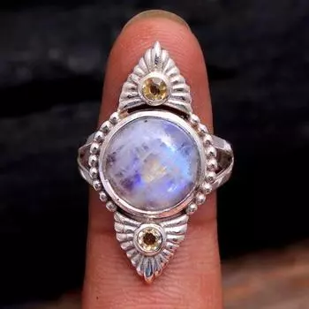 Серебряное кольцо с подвеской, Ювелирные изделия с драгоценными камнями, Серебряные украшения, Кольцо с тремя камнями, Кольцо с лунным камнем 4 белый