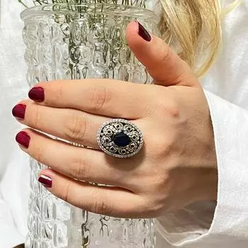 Серебряное кольцо с сапфировым камнем, аутентичное кольцо турецкого дизайна, кольцо с сапфировым камнем, кольцо в стиле Османской империи, кольцо из стерлингового серебра 925 пробы