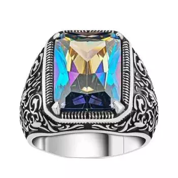 Серебряное кольцо с вышитым ручкой мистическим топазом и камнем 240052033G18Y