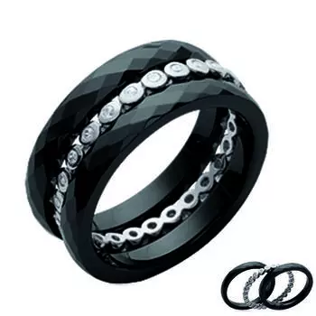 Серебряное кольцо Сисси черно-белое (керамика) - 8 мм