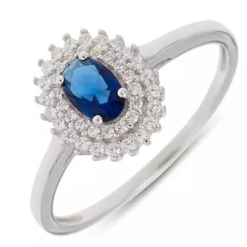 Серебряное кольцо Сисси с серебристо-белым сапфиром (родий) - 11x9 мм