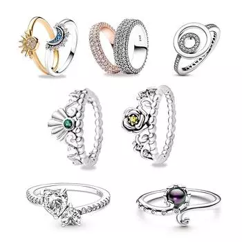 Серебряное кольцо SS925 с искрящимся небесным солнцем, кольца с двойным сердцем для женщин, брендовые ювелирные изделия, подарки 52