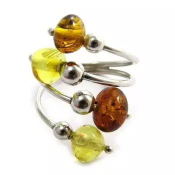 Серебряное кольцо Вдохновение коньячный янтарь и мед (родий) - ок.25 мм