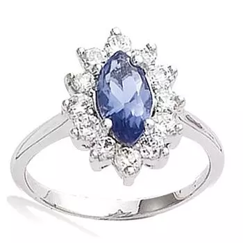 Серебряное кольцо Викторина серебристо-белый танзанит (родированное покрытие) - 10х15 мм