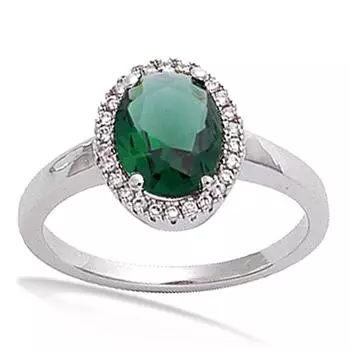 Серебряное кольцо Виктория зелено-белое серебро (родиевое покрытие) - 12х10 мм