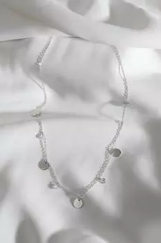 Серебряное колье-цепочка с блестками и камнями