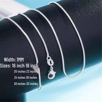 Серебряное колье-цепочка «змейка» круглого сечения 1 мм - корейский стиль для женщин 16 inches [Length 40 cm]
