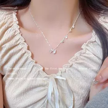 Серебряное колье «Принцесса» с бантом и сердцем для женщин X1568 серебряный